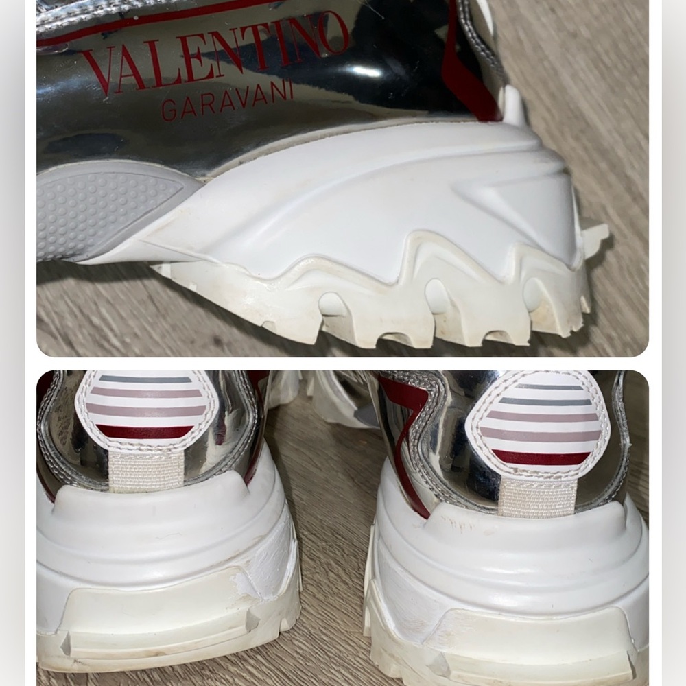 VALENTINO GARAVANI  Sneaker Climber Sliver/Burgundy EUR 38.5 USA W8-8.5 M 7-7.5 - Picture 4 of 16